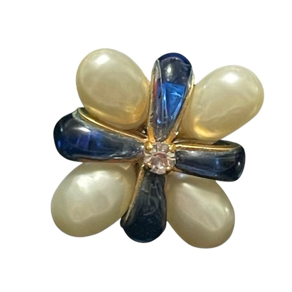 CHANEL Sapphire Gripoix, Pearl & Crystal CC Clip On Earrings Rare Vintage 1994 - Picture 7 of 9